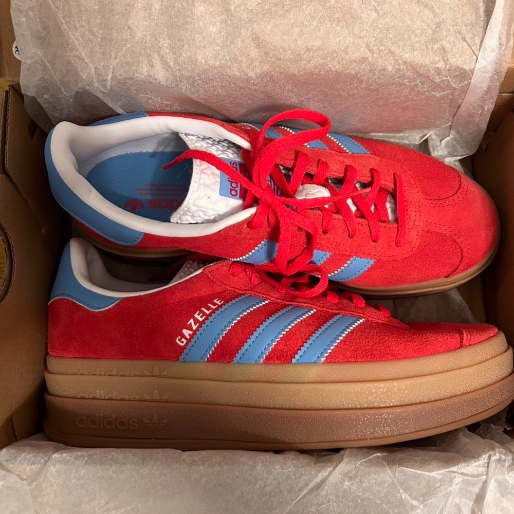 Adidas gazelle bold red and blue sneakers size W 7